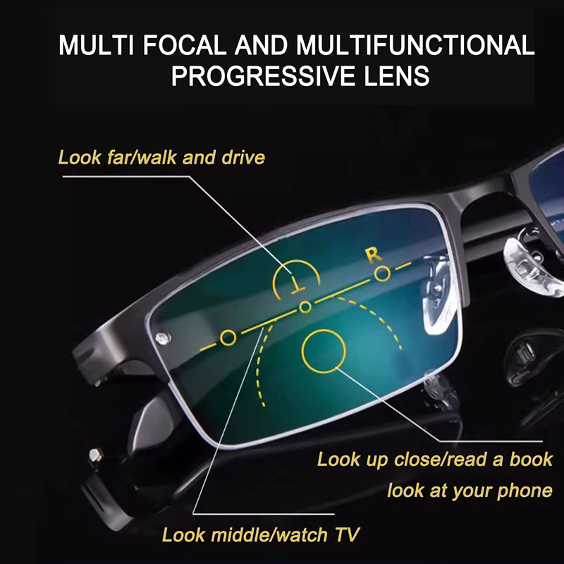 Titanium Transition Photochromic Progressive Reading Glasses Men Hyperopia Presb