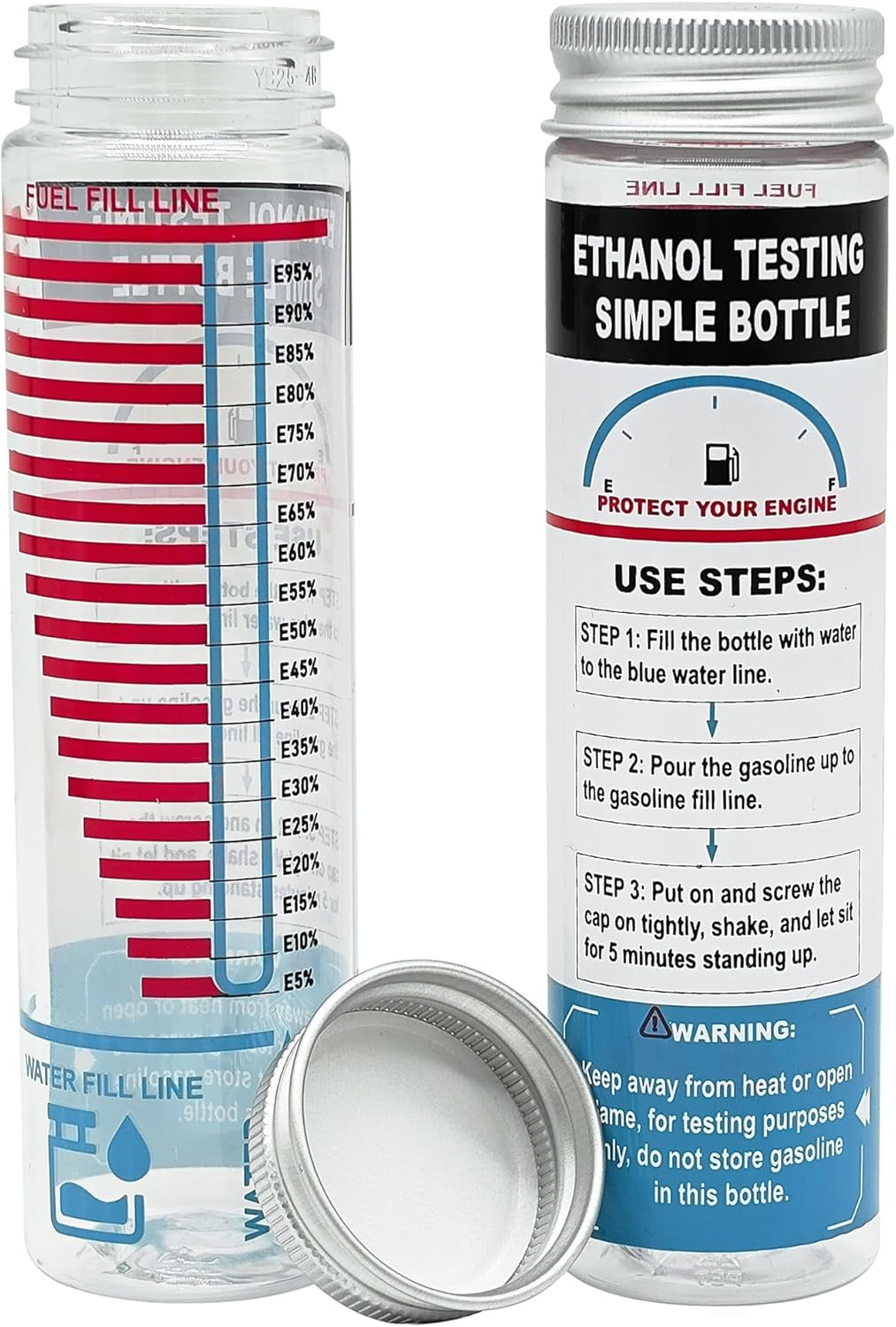 E85 Tester Kit, Reusable Ethanol Test Kit, Wide Mouth Fuel Test Bottle