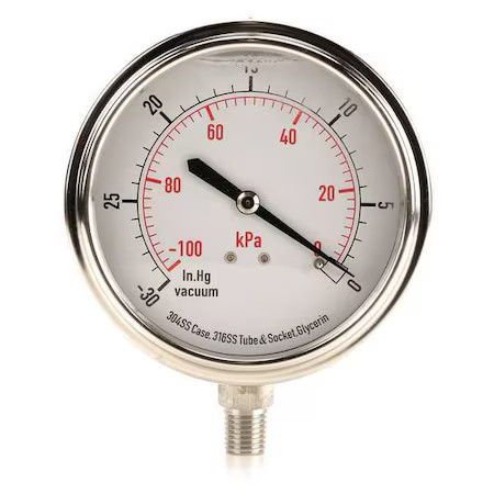 Zoro Select 4Cfj5 Commercial Vacuum Gauge,  +/-3-2-3%, Sil, 4Cfj5