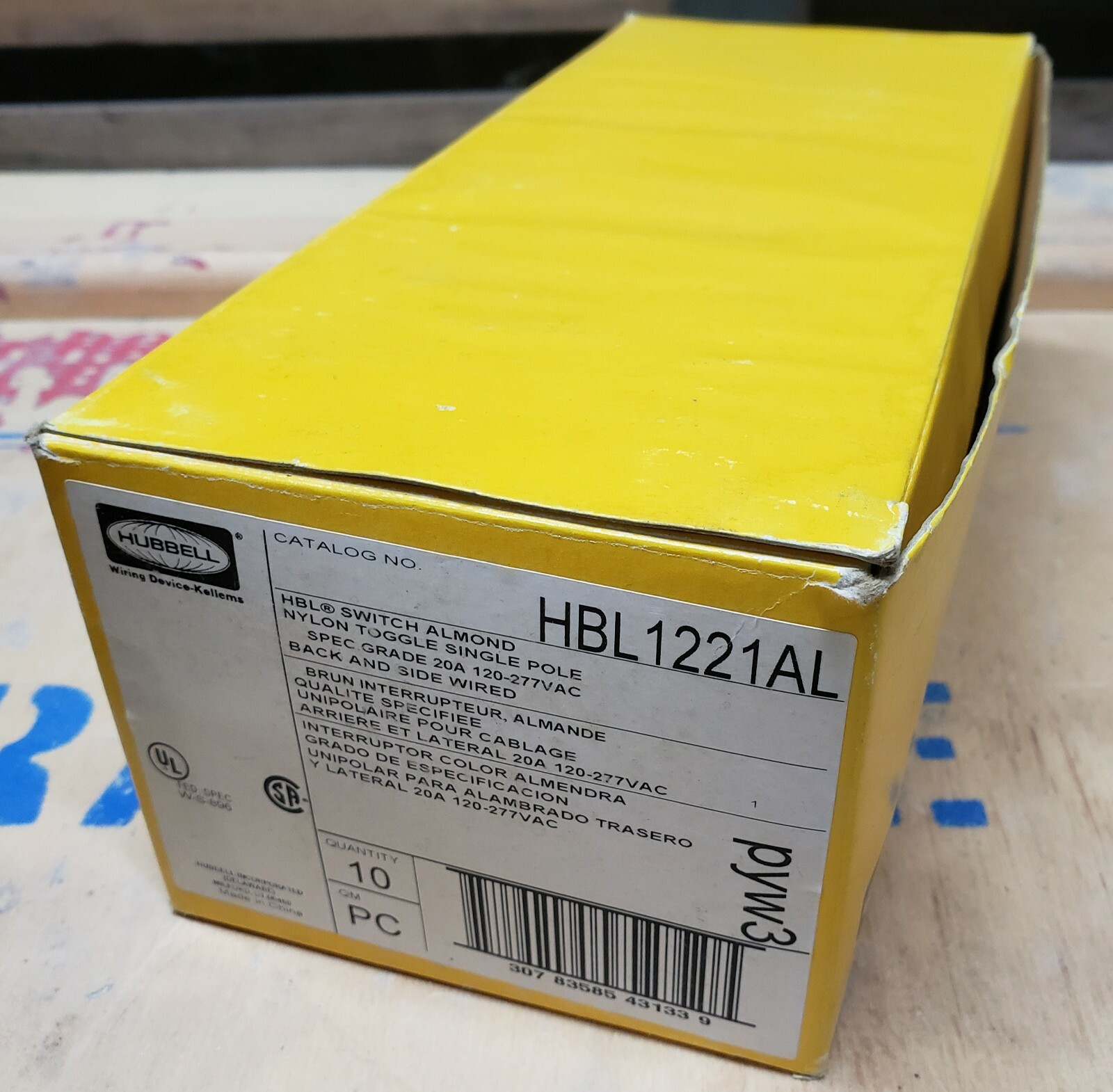Box of 10 Hubbell HBL1221AL 20A Single Pole Heavy Duty Toggle Switch Almond