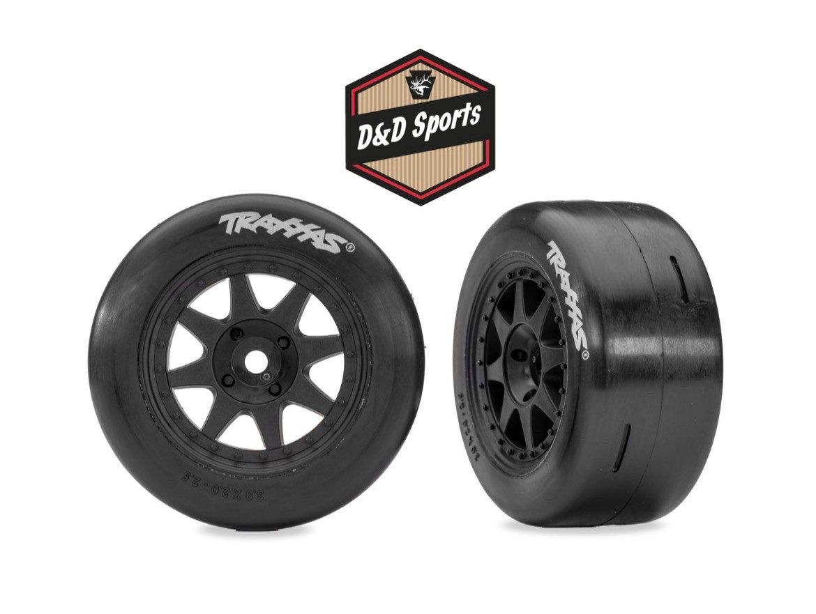 Traxxas 10876-BLK - Black Front Mini Rally Wheels w/ Slick Tires (Hard) (2)