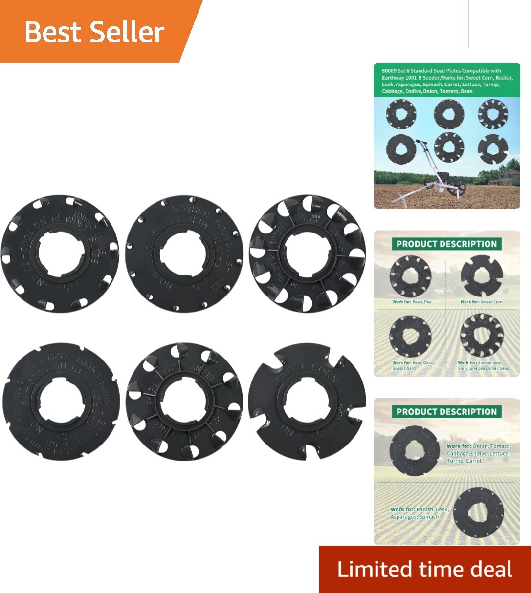 Set of 6 Standard Seed Plates for Earthway 1001-B Seeder - Grow 17 Veggies