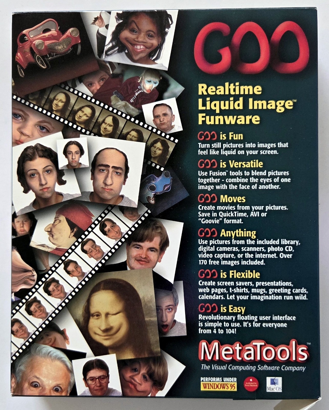 MetaTools Goo Realtime Liquid Image Funware, Big Box, Windows 95/NT or Mac OS