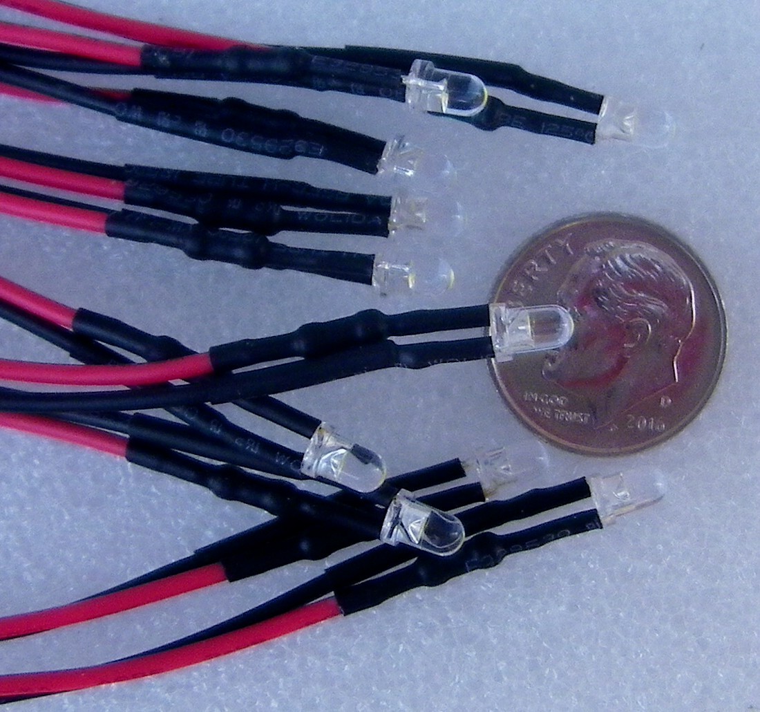 HO 1:87 Aurora Tjet SLOT CAR 3mm Grain LED Bulb & Wires BRIGHT WHITE 12 PCS 12VT