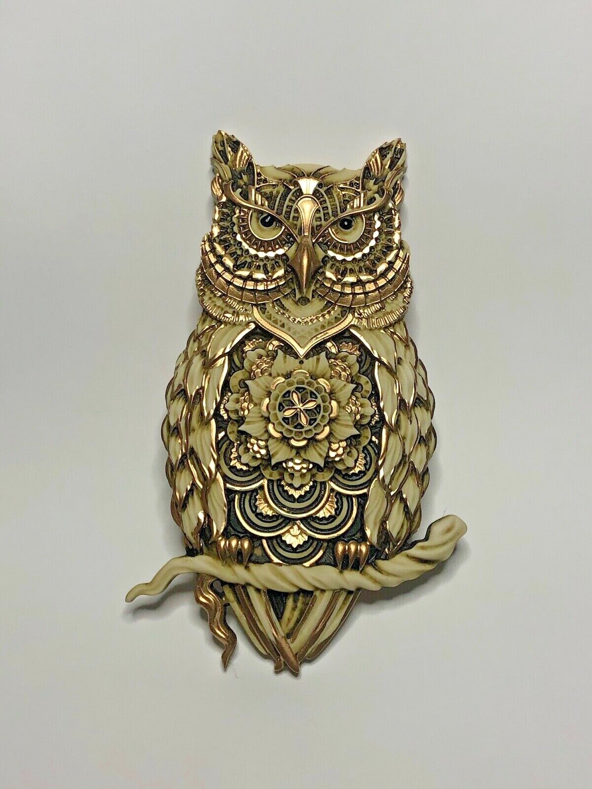 Harmony Kingdom Artist Neil Eyre Designs Filigree Hoot Barn Snow Owl GOLD LEAF