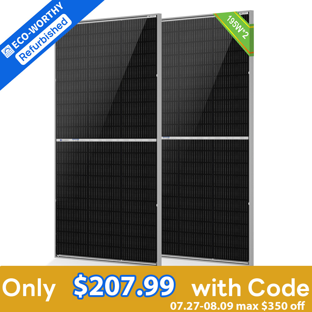 ECO-WORTHY 2Pack 195W N-Type 18BB Bifacial Solar Panels 25% High Conversion RV