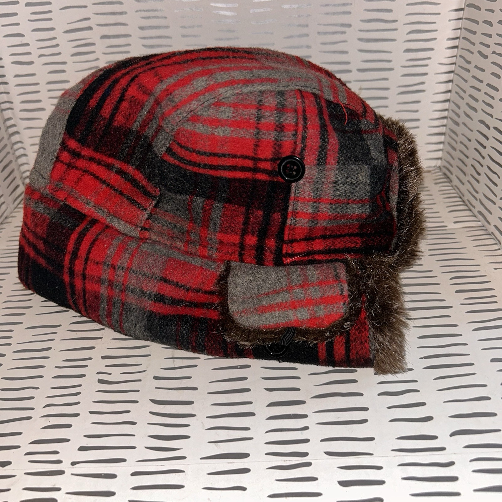 Kirra Red Plaid Trapper Fur Lined Winter Snow Hat OSFM Gorpcore