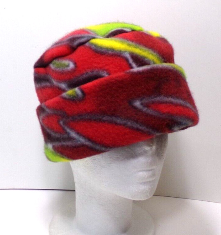 RED YELLOW GREEN  PATTERN  FLEECE ROLLED BRIM WINTER HAT THERMAL STRETCHY  h88cr