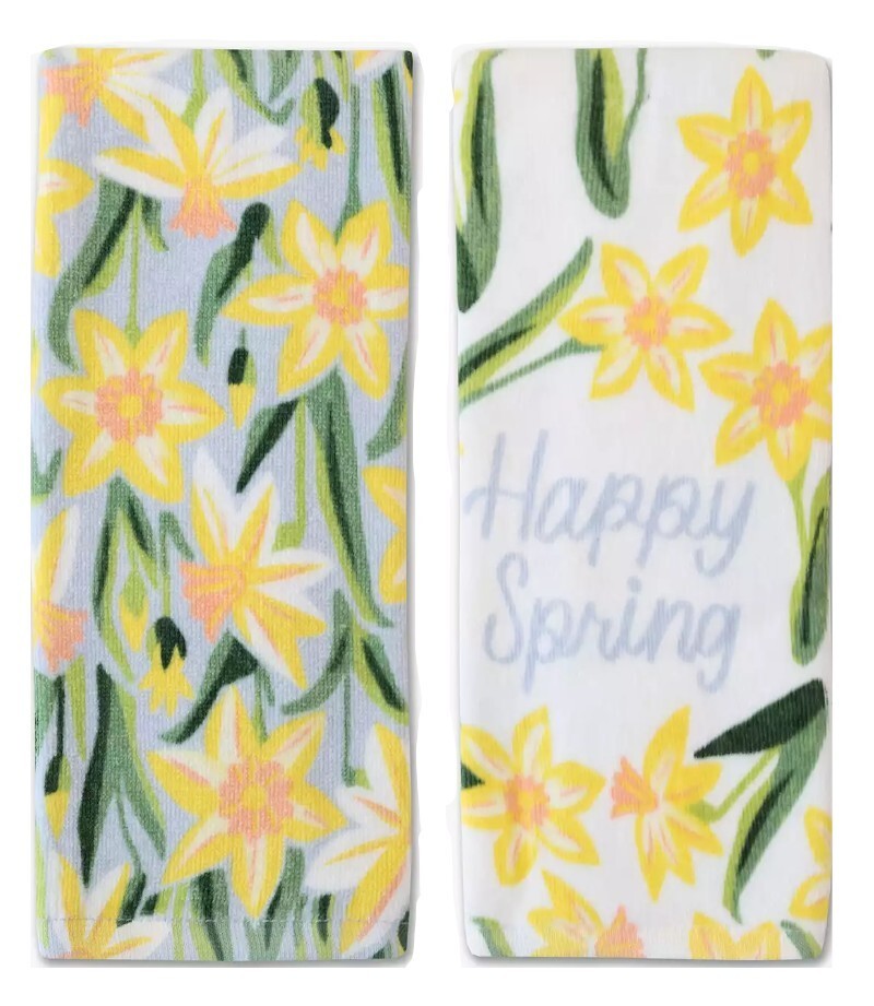 Celebrate Spring Happy Spring Yellow Floral Daffodil Kitchen Terry Towels 2 Pack