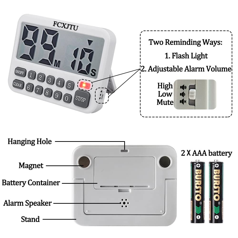 Digital Kitchen Timer, Large Display Countdown/Up Timer with Digits Directly ...