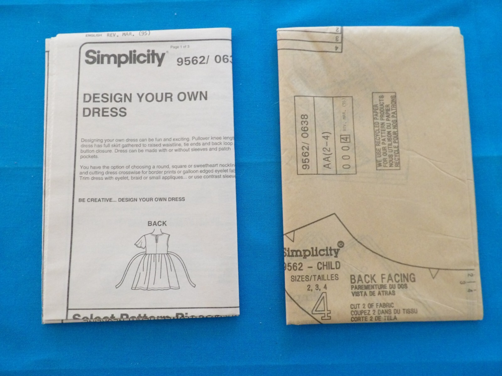 SIMPLICITY PATTERN 0638 ~ GIRLS DRESSES ~ SIZES 2 - 3 - 4 UNCUT