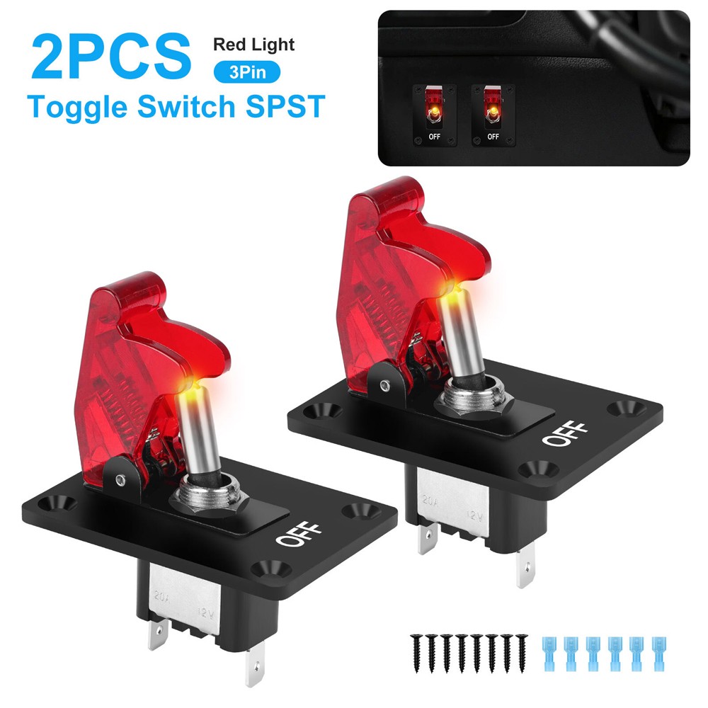 2x LED Lighted Toggle Switch 12V DC 20A 2 Pin On/Off SPST Rocker Switch for Car