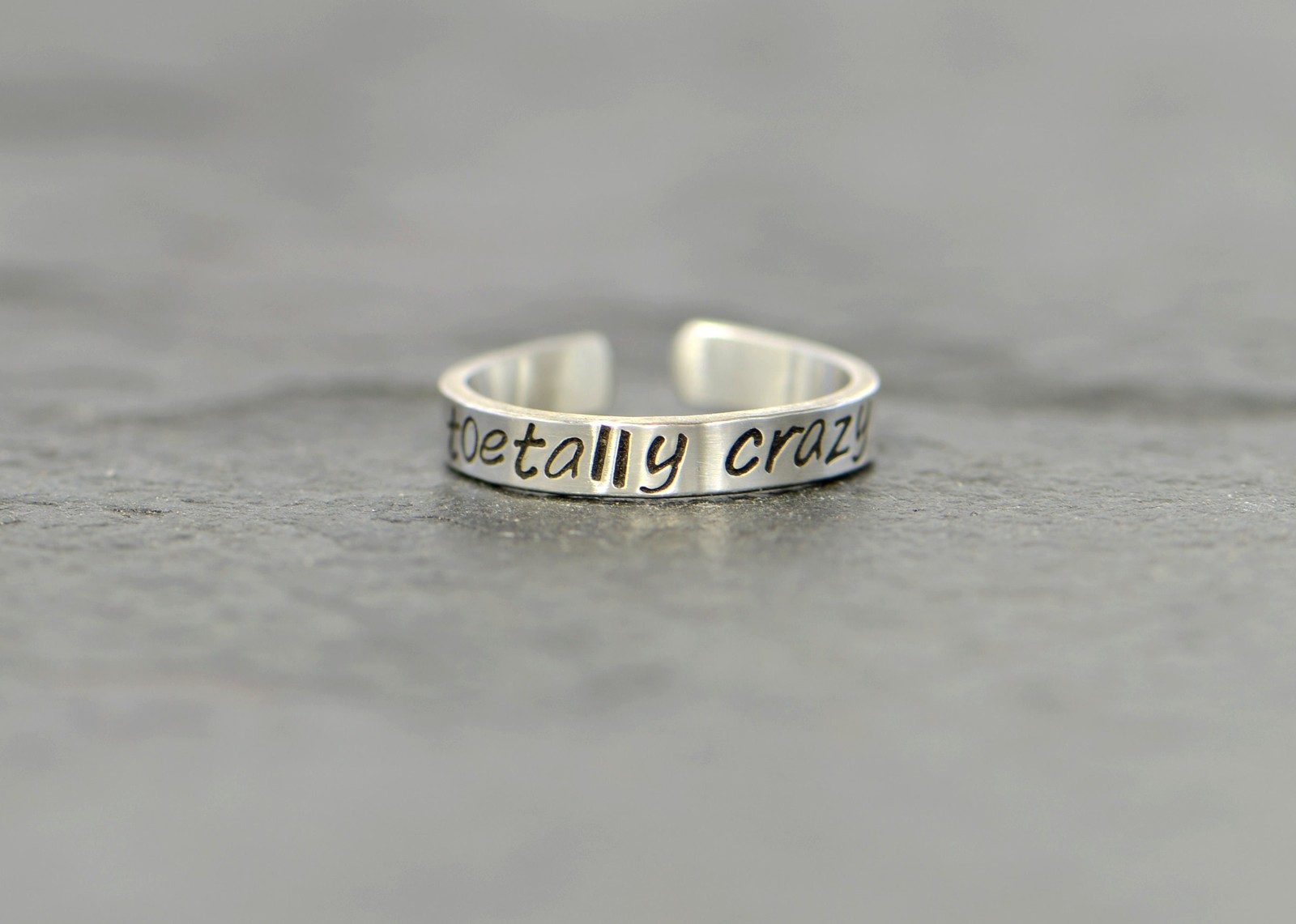 dainty sterling silver toetally crazy toe ring - pun and funny toe ring - hand
