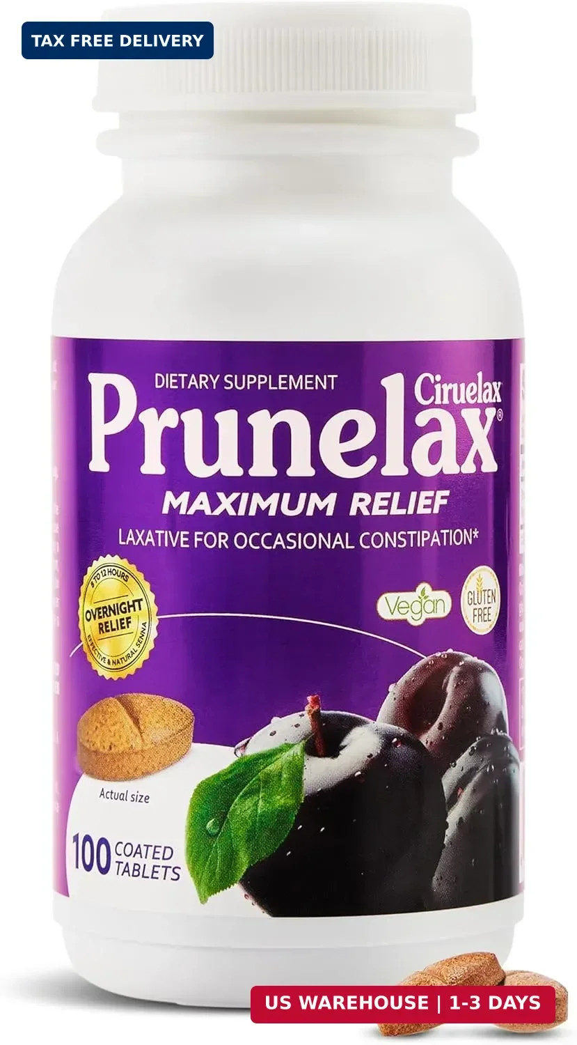 Prunelax Ciruelax Laxative Tablets Natural Senna 100ct Vegan Gluten-Free Relief
