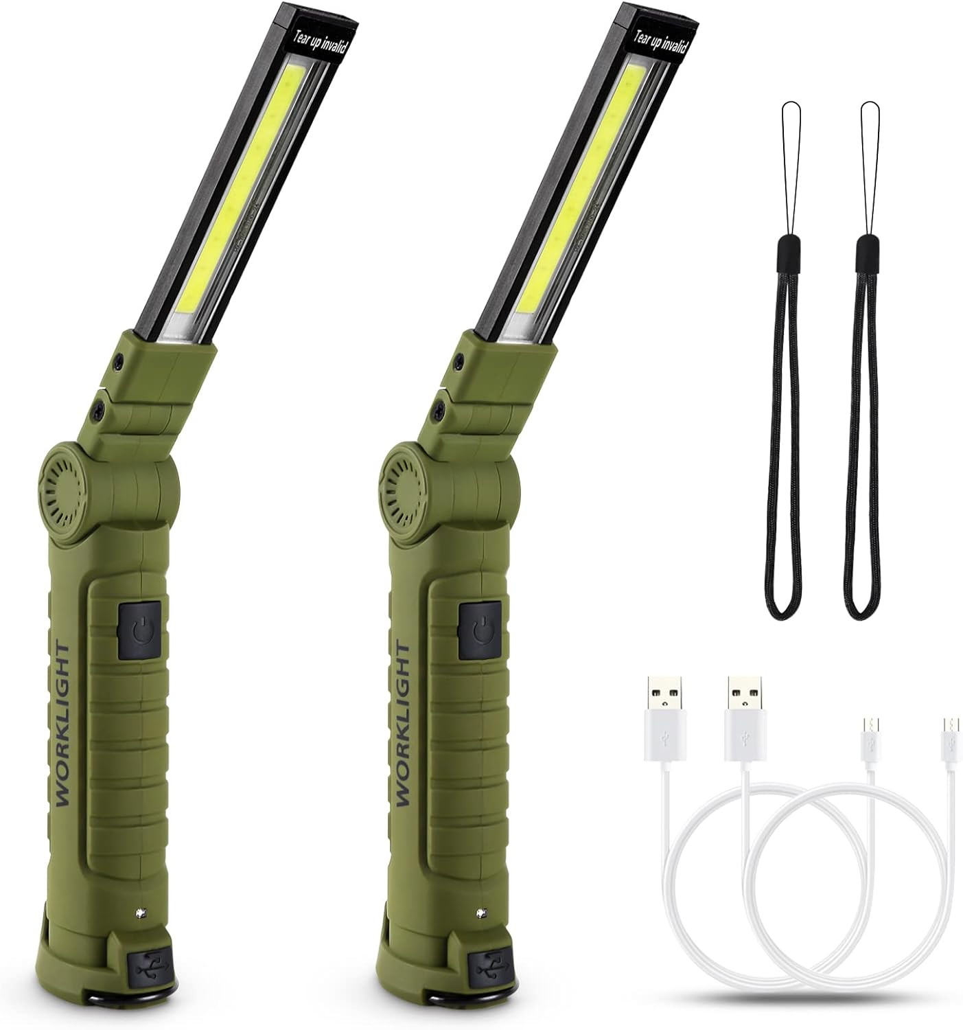 Rechargeable LED Work Light Flashlight, 5 Modes, 360°, 2 Pack