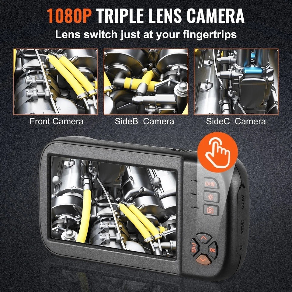 Endoscope Camera Borescope Inspection Camera Triple Lens 4.5" IPS