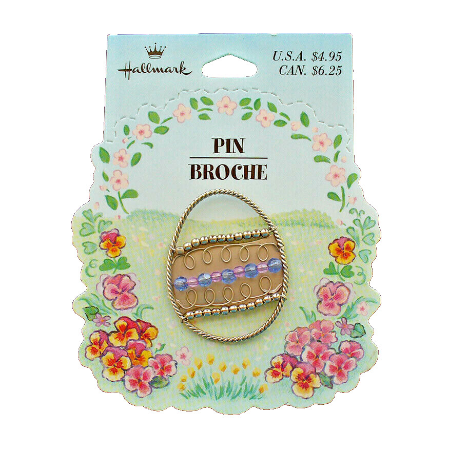 Hallmark PIN Easter Vintage EGG Beaded SILVER METAL 1990s Holiday Brooch NEW