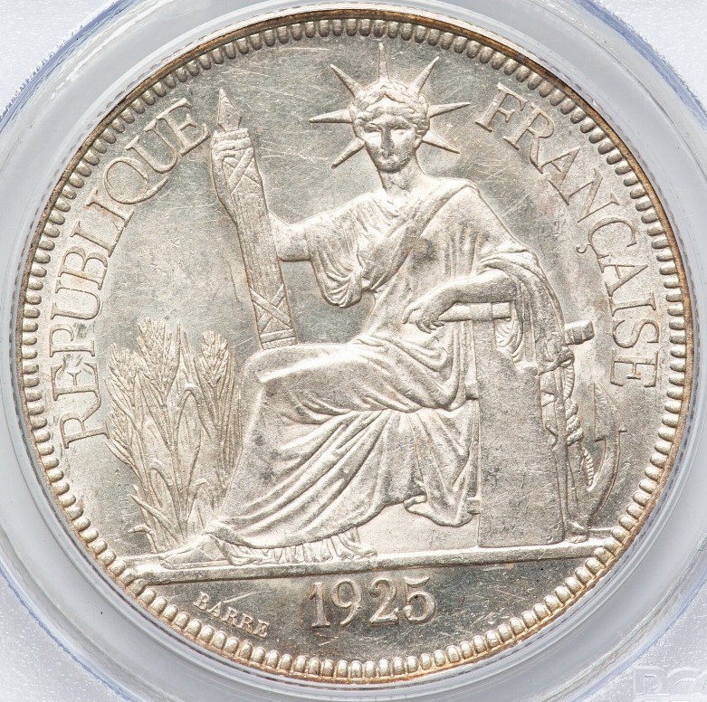 1925 A French Indo China Silver PIASTRE PCGS AU-58 Crown Sized Coin of Vietnam