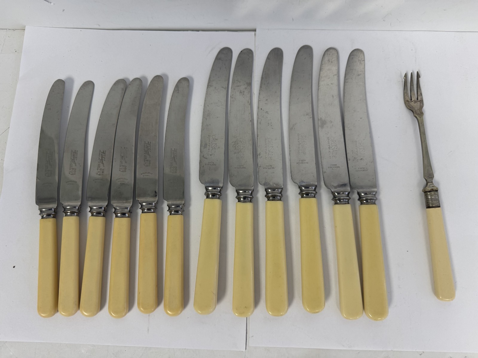 VTG x13 (6/6) Faux Bone Priestley & Moore Sheffield Knives + Crusade Knives + Fk