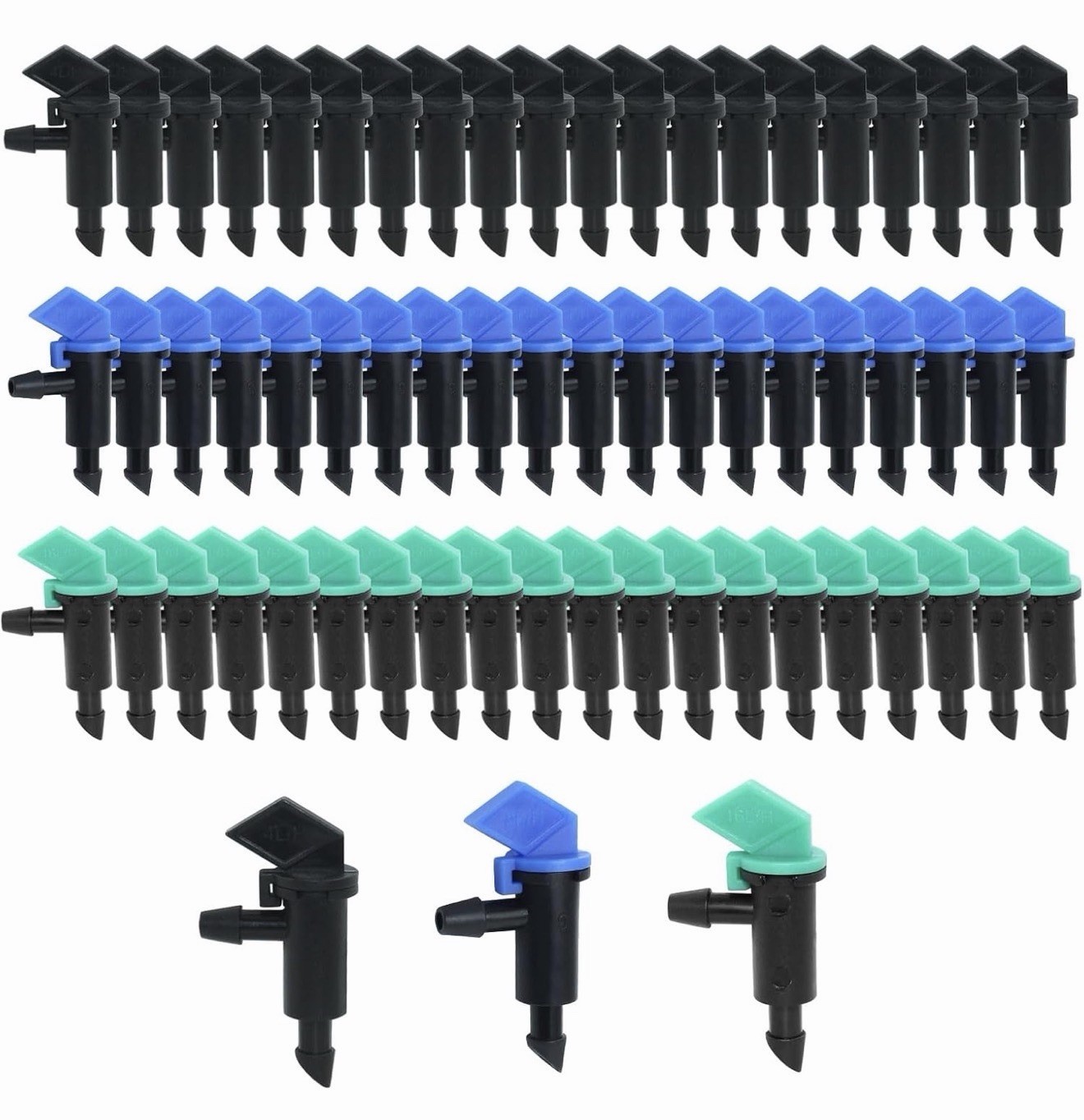 60 Pieces Drip Emitter, Garden Flag Irrigation Dripper 3 Sizes 1 GPH, 2 GPH 4 GP