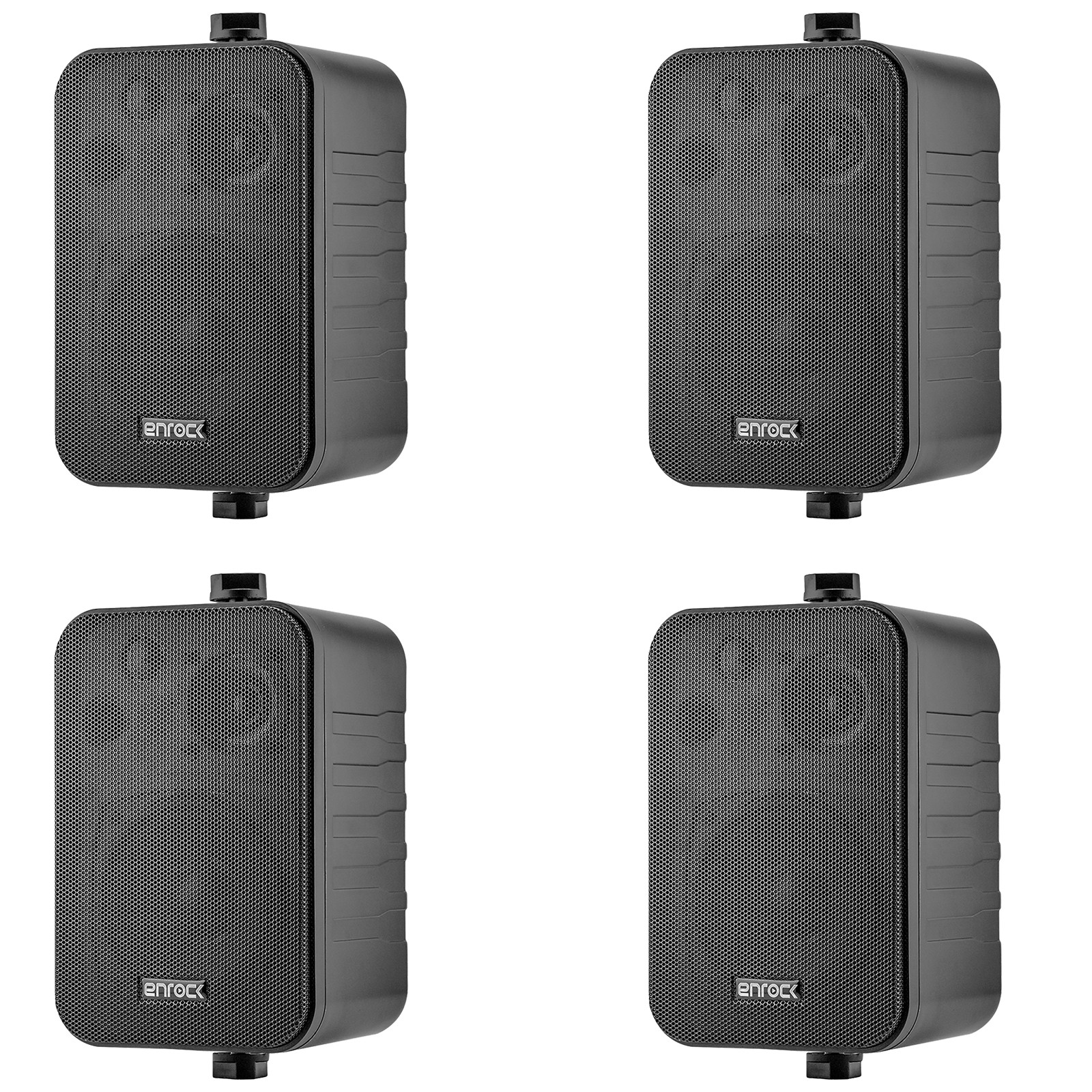 4x Enrock EKMR408B 4" 30 Watt Max 3-Way Indoor/Outdoor Black Speakers