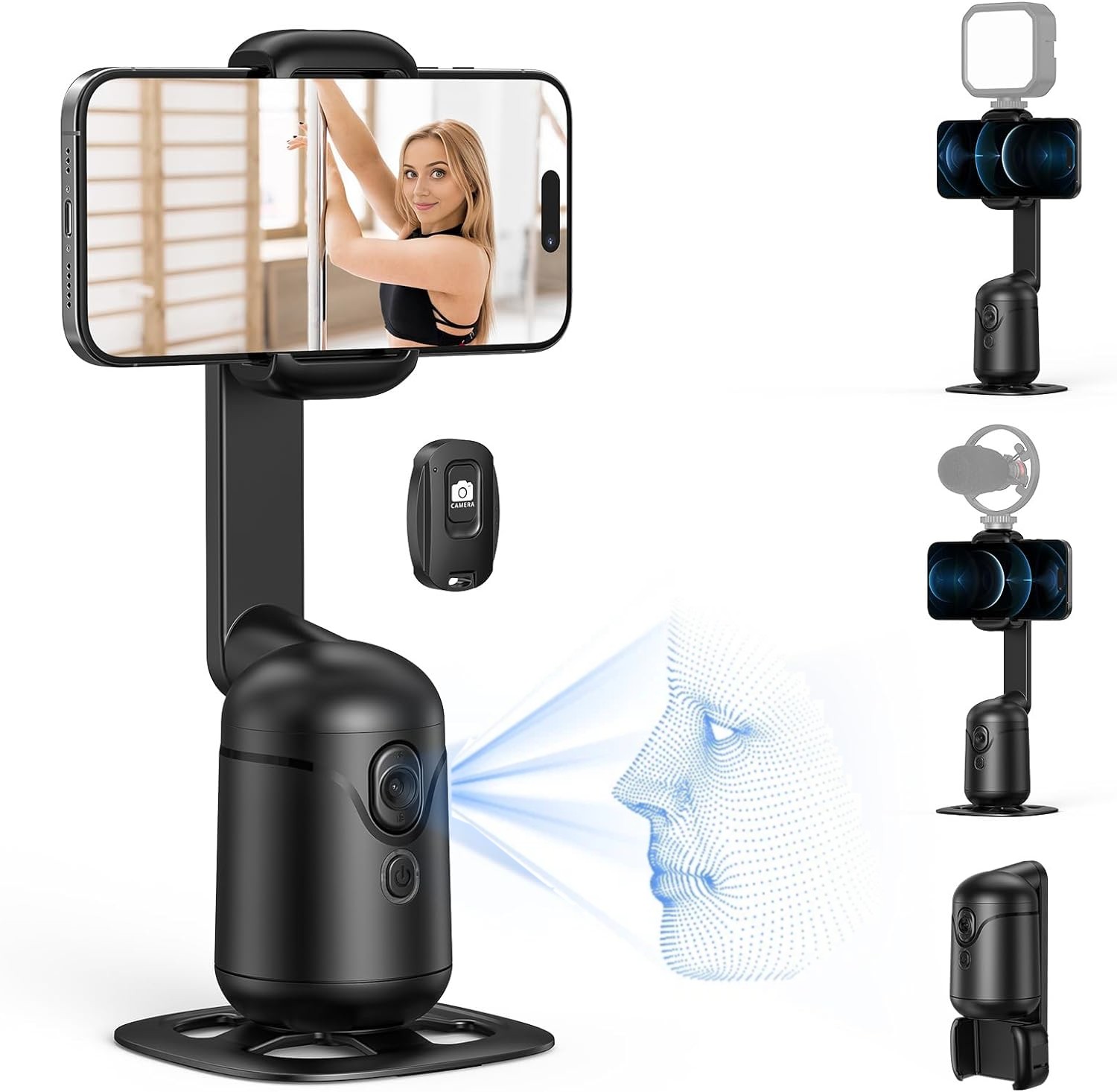 360° Rotation Vacuum Auto Face Tracking Tripod w/ Remote Phone Holder Stand Kit