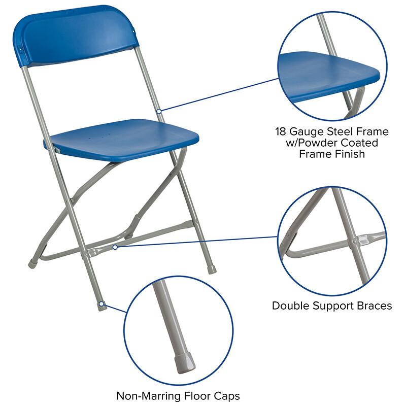 (50 PACK) 650 Lbs Weight Capacity Commercial Quality Blue Plastic Folding Chair