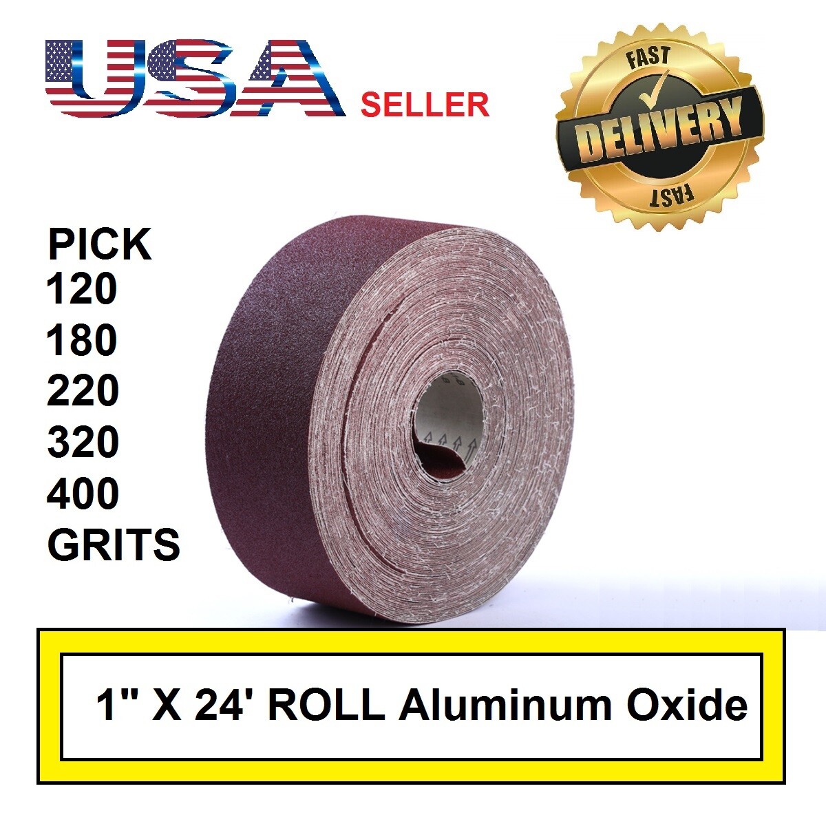 1" x 24' Emery Cloth Rolls 120 180 220 320 400 Grit Aluminum Oxide Sandpaper