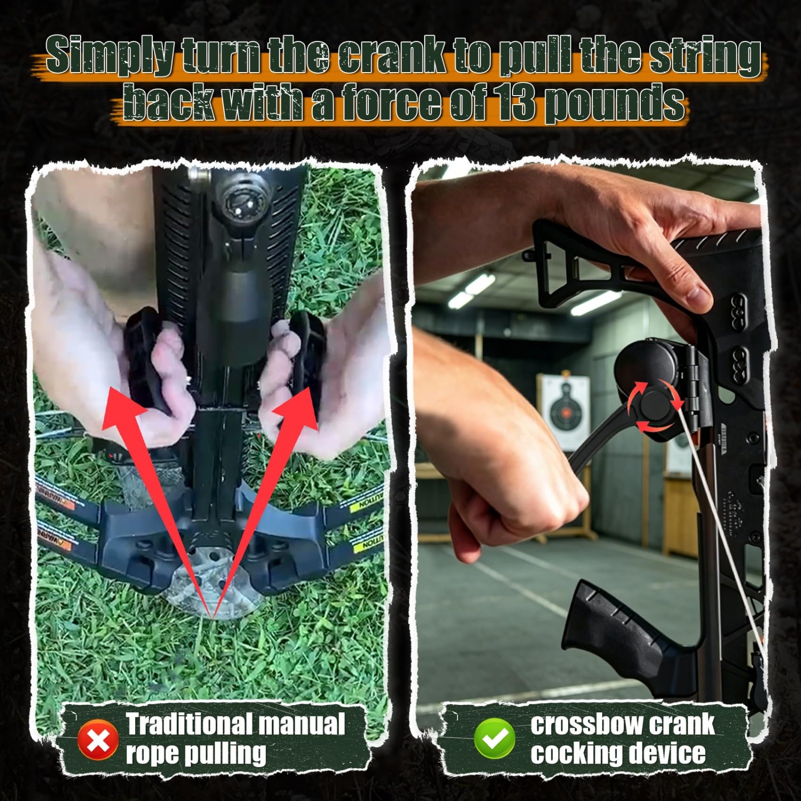 Crank Cocking Device for Crossbow - Ambidextrous, 93% Draw Weight Reduction, Eas