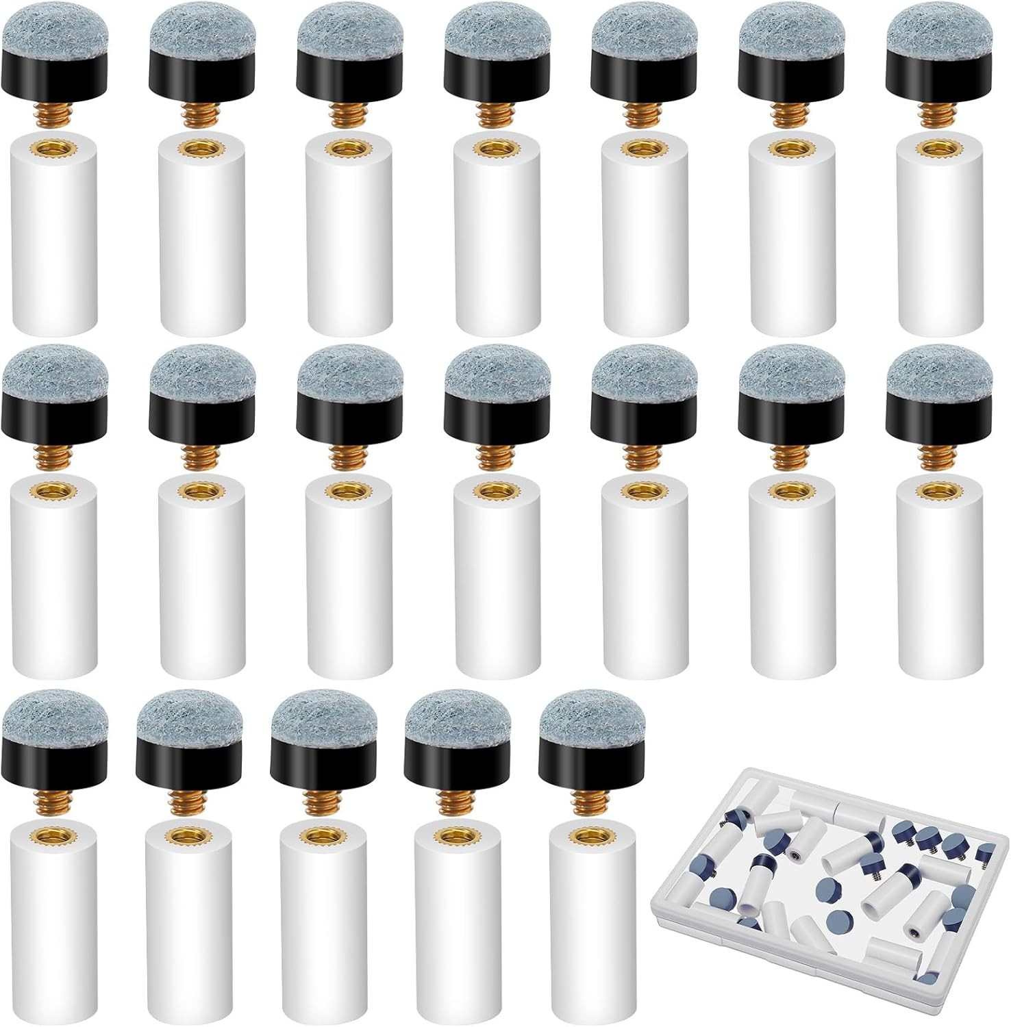 18 Pcs Pool Stick Tips, Billiard Cue Tips Replacement Kit Pool Cue Tip with Whit
