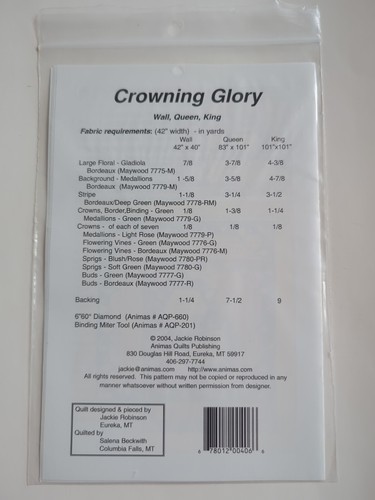 Crowning Glory Jackie's Animas Quilts Publishing Wall Queen King Pattern 2004
