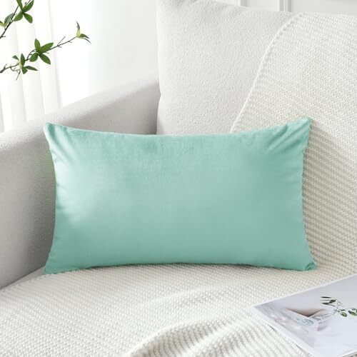 Luxury Velvet Pillow Covers Decorative Rectangle 12" x 20" Aqua Green