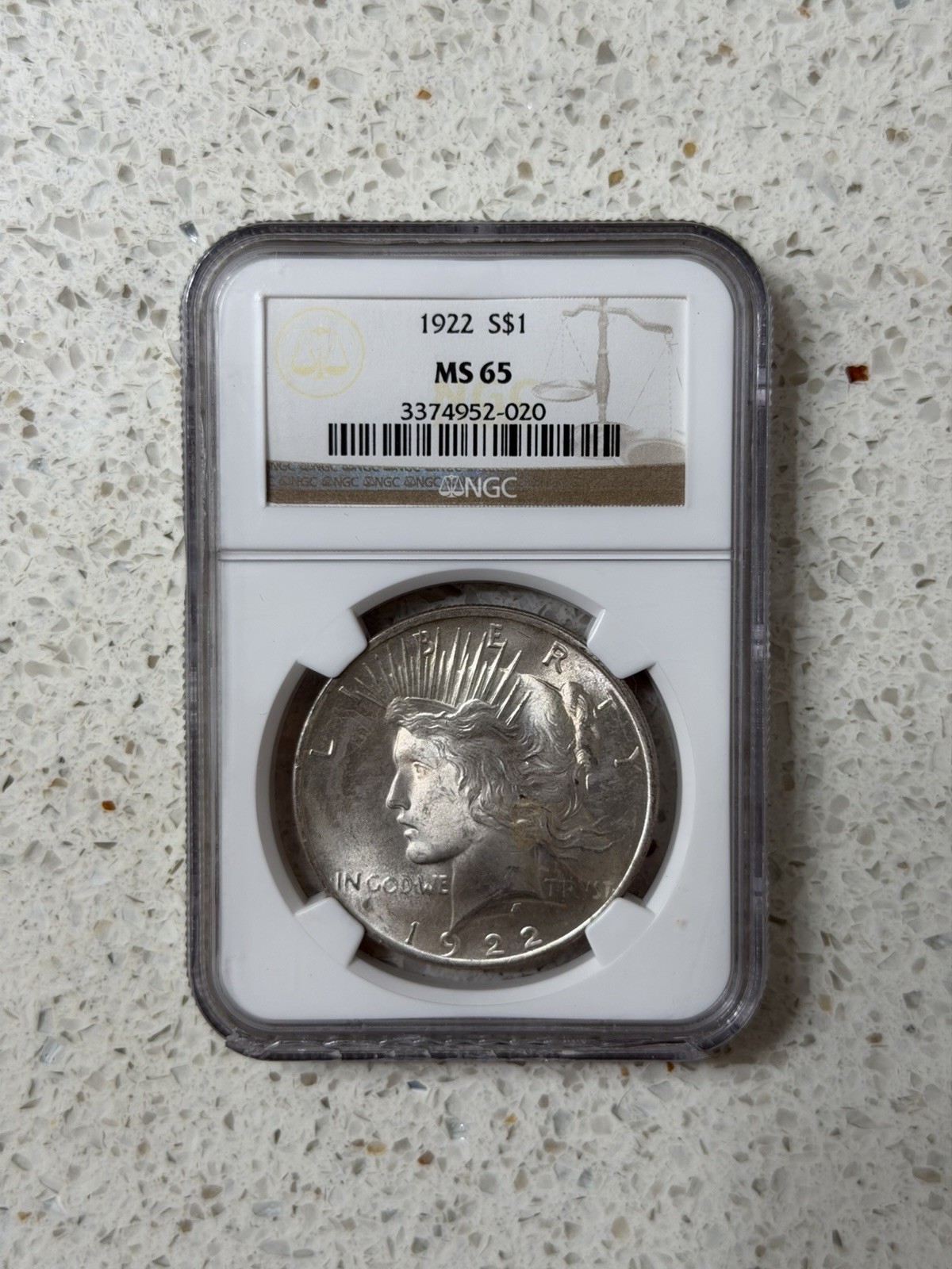 1922 Silver Peace Dollar $1 NGC MS65