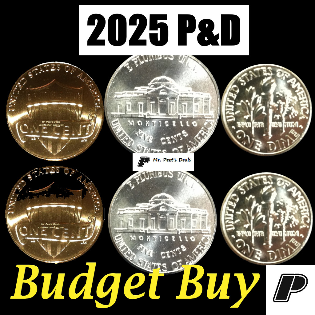 (6 Coin Set) 2025 P&D Penny Nickels & Dimes from FED Rolls BUDGET BUY