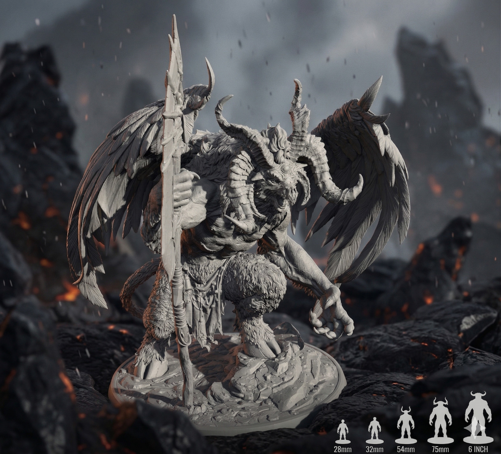 Winged Demon Lord Miniature 32mm 75mm 150mm Resin RPG DnD Boss