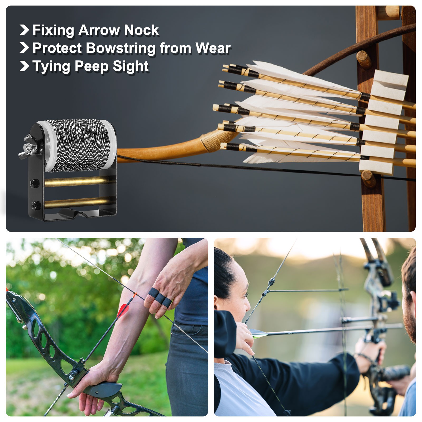 Archery Bow String Serving Thread Jig 0.02" Dia Bowstring Thread, Black/White