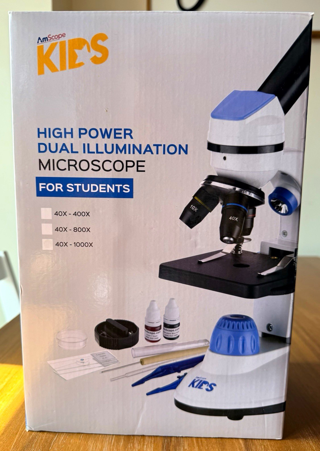 AmScope M50 Kids High Power Dual Illumination Microscope for Students Ages 8-11