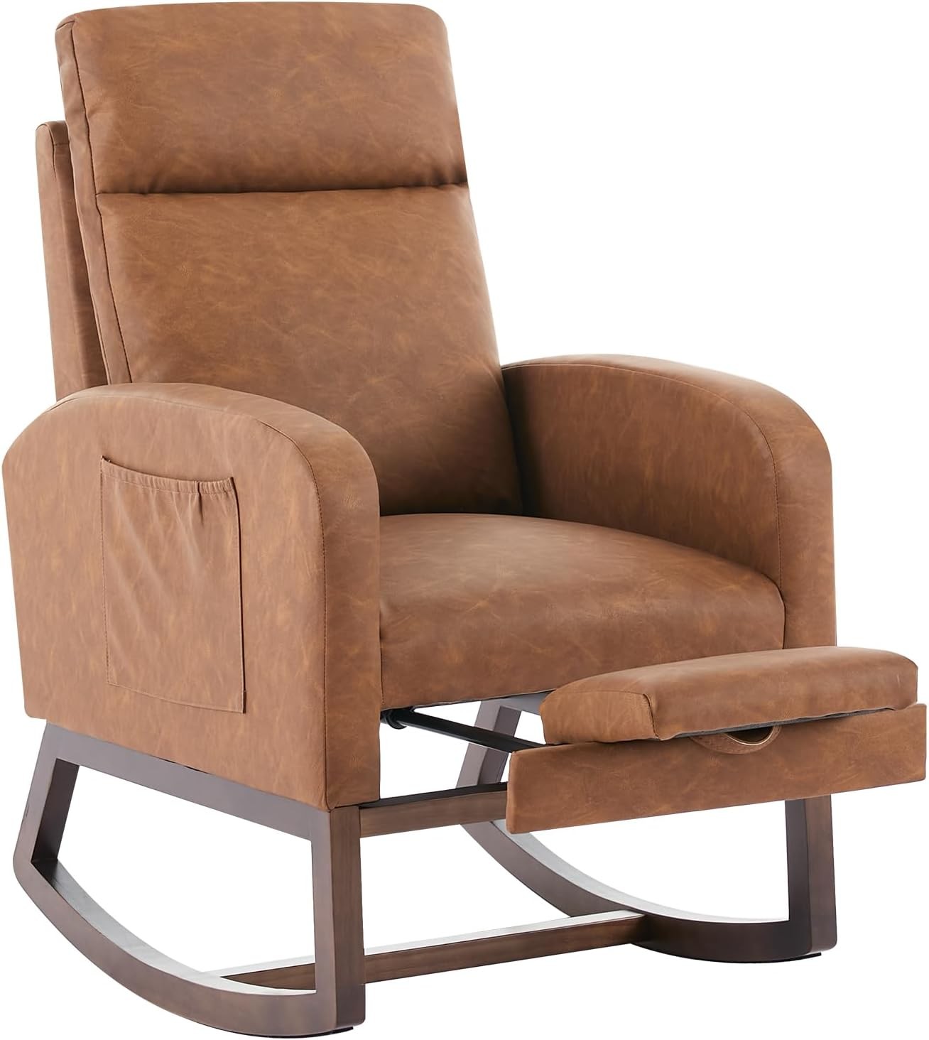 Upholstered Glider Chair with Adjustable Footrest, Walnut Frame, Relaxing & Safe