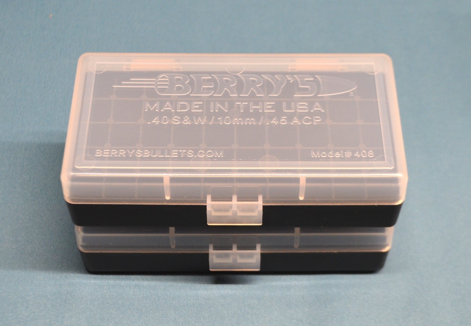 2 x BERRY'S PLASTIC AMMO BOX, CLEAR/BLACK 50 Round 45/40/10MM - FREE S/H