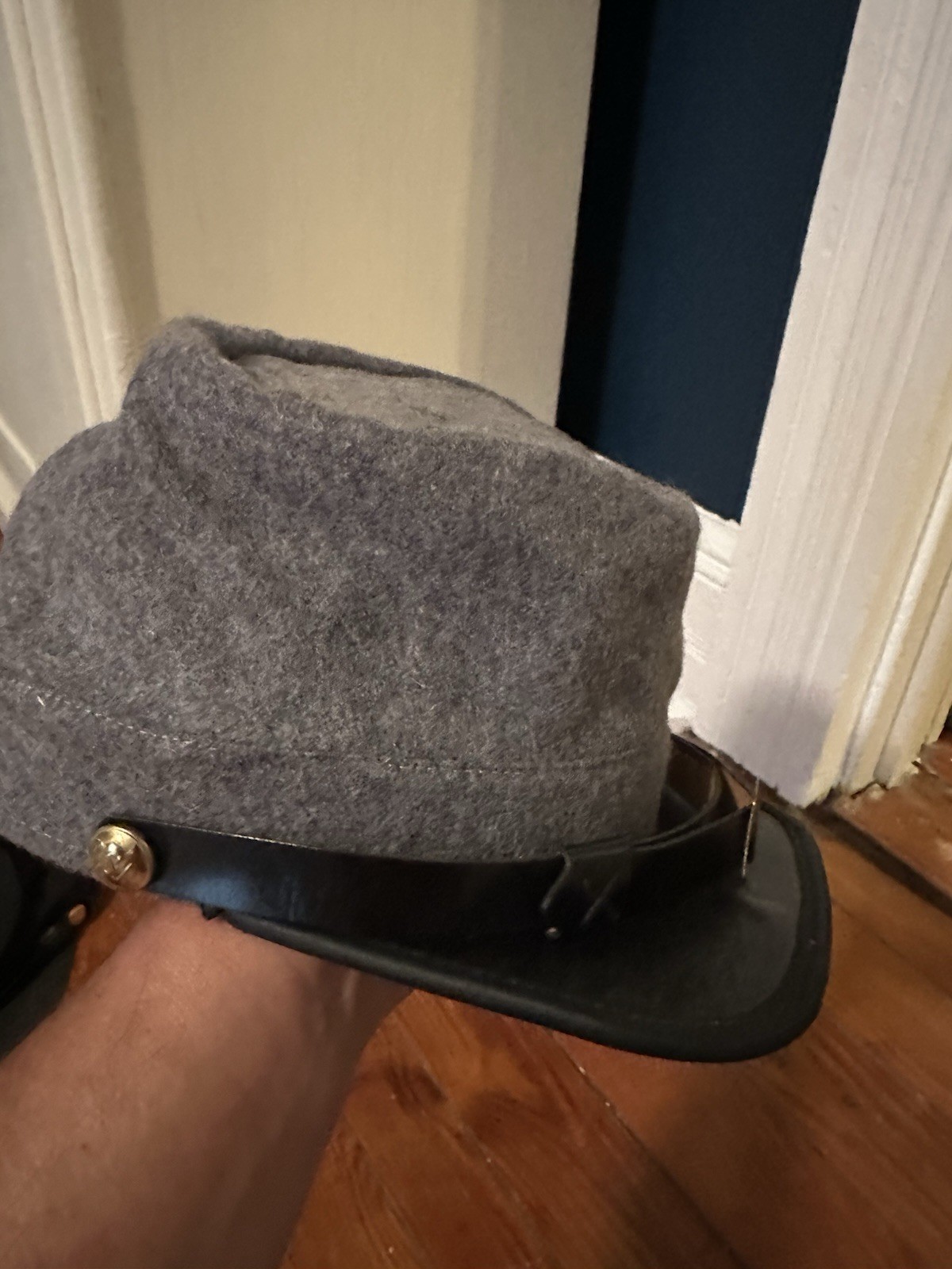 Civil War Confederate Wool Kepi Hat with Leather Brim