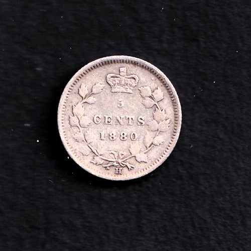 Canada 1880H 5c Five Cent Silver Coin Queen Victoria F/VF Obv#3 .925 Silver