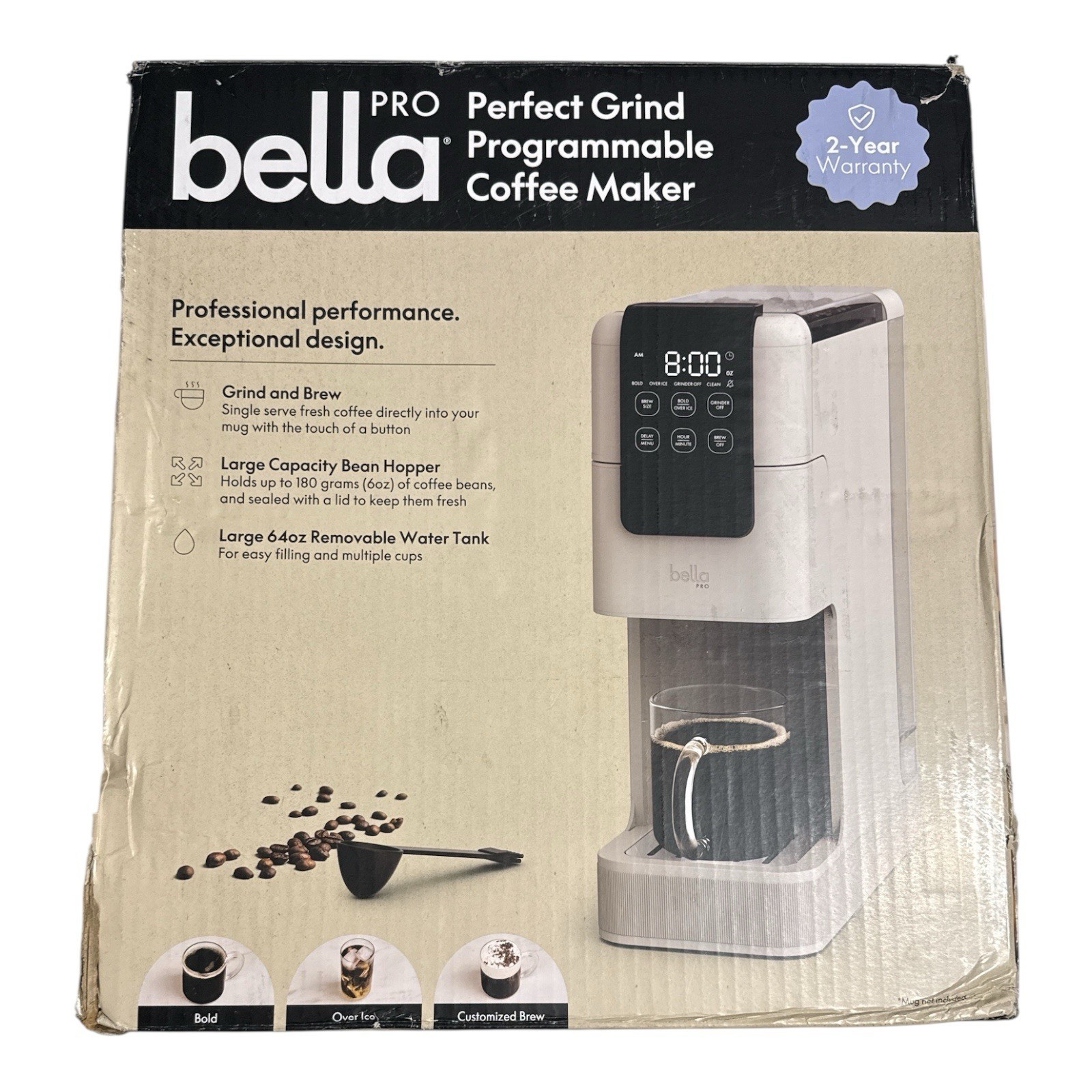 BELLA PRO Programmable Single-Serve Coffee Maker with Integrated Burr Grinder