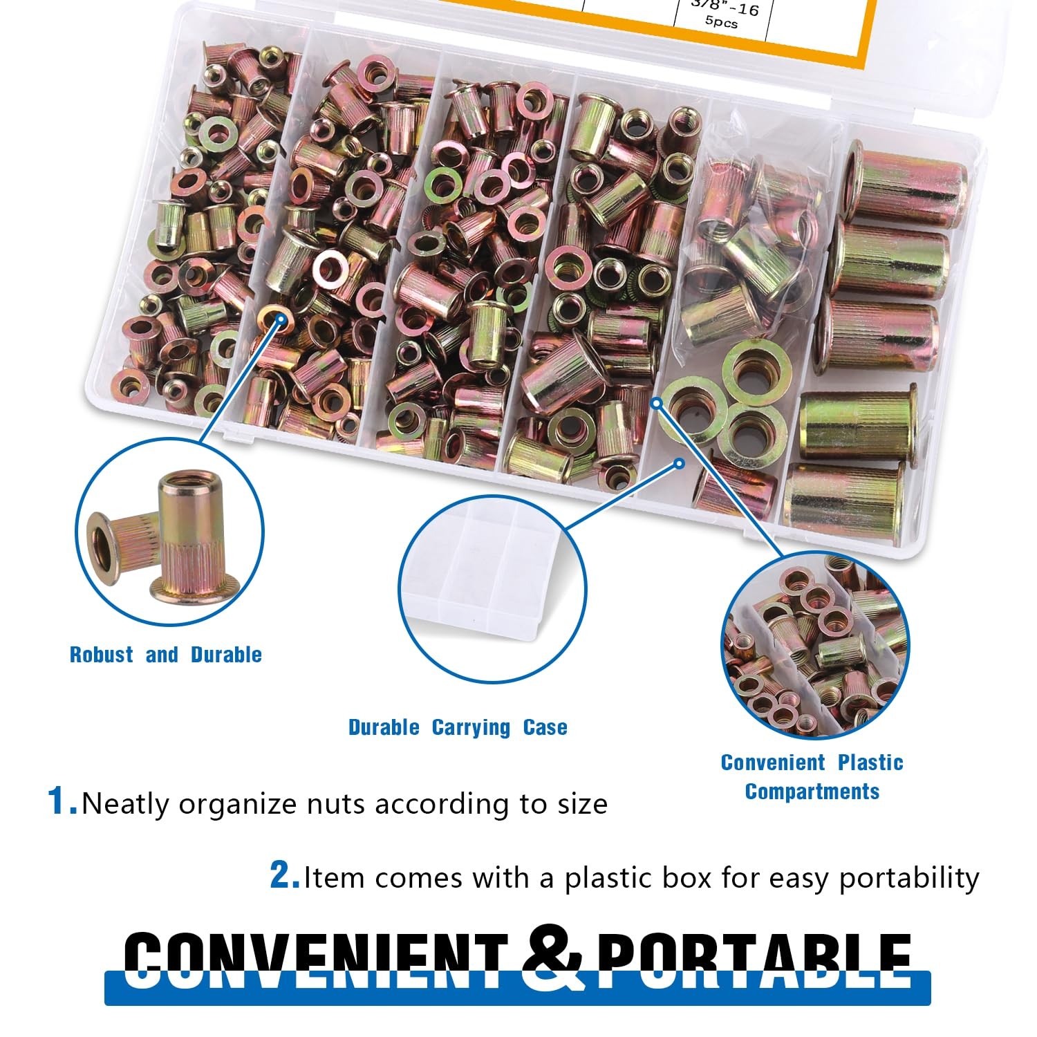 Rivet Nut Tool Kit 400pcs SAE & Metric Rivet Nut Assortment Kit Carbon Steel ...