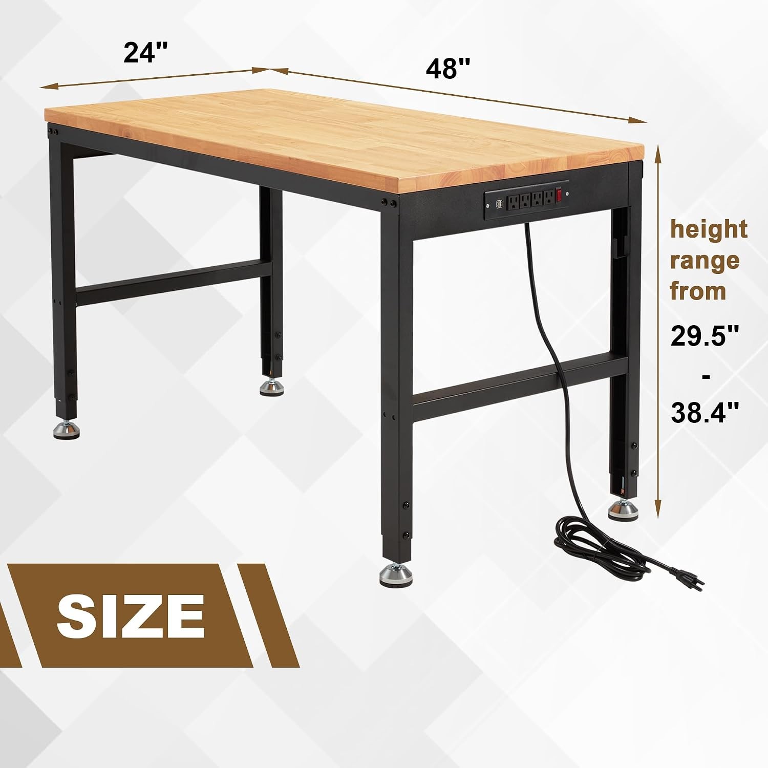 Height Adjustable Workbench 48"x 24" 2000 Lbs Capacity Solid Wood Work Station