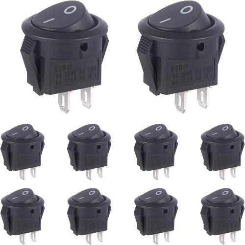 On Off Round Rocker Switch 2 Pin 3A 250V 6A 125V AC 15MM Black Toggle Switch RV