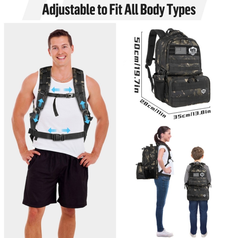 Tactical Backpack 40L with 6L Insulated Lunch Box Compartment, Durable for Work