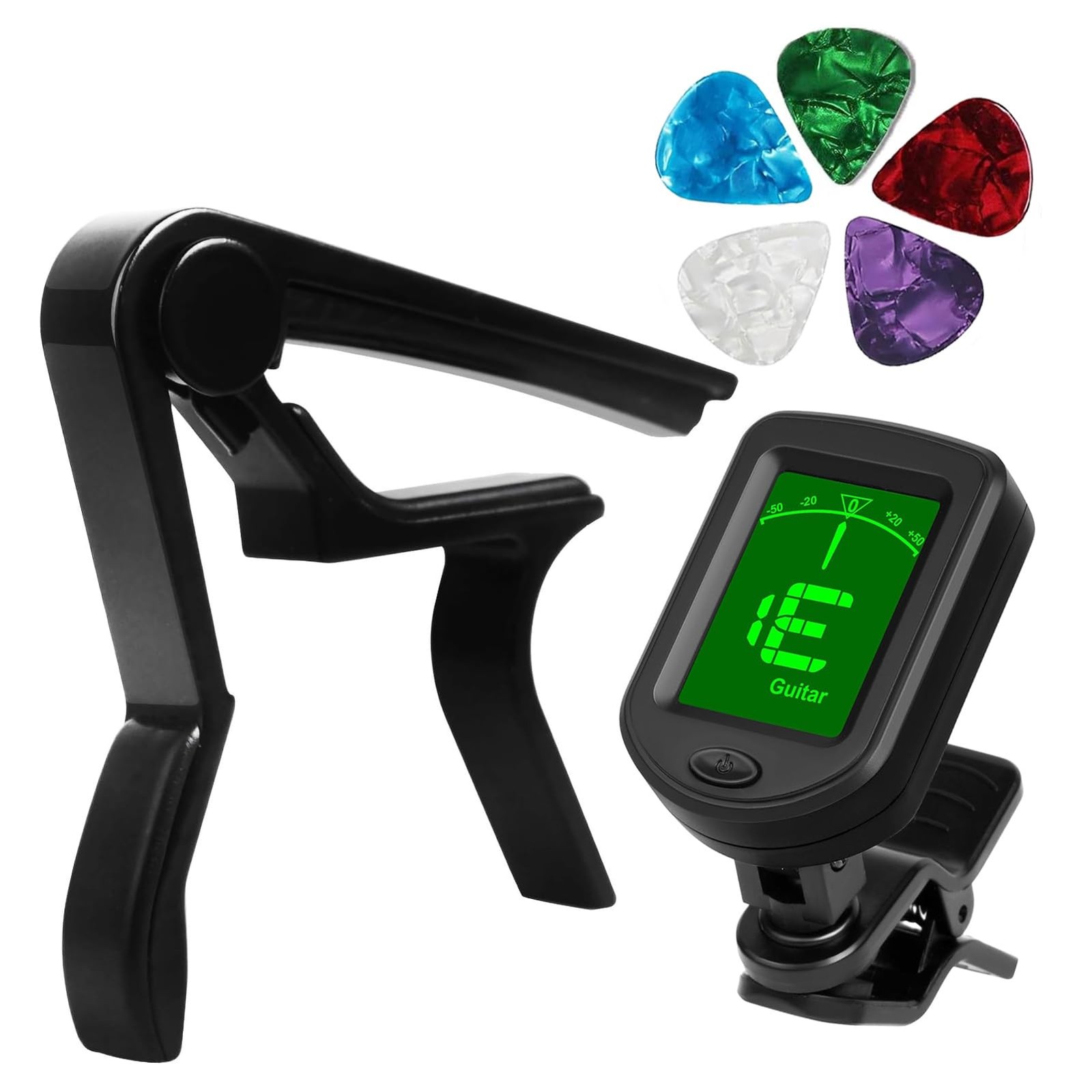 Clip-On Guitar Tuner, Buzzing-Free Guitar Capo,Quick Release capo for Acousti...