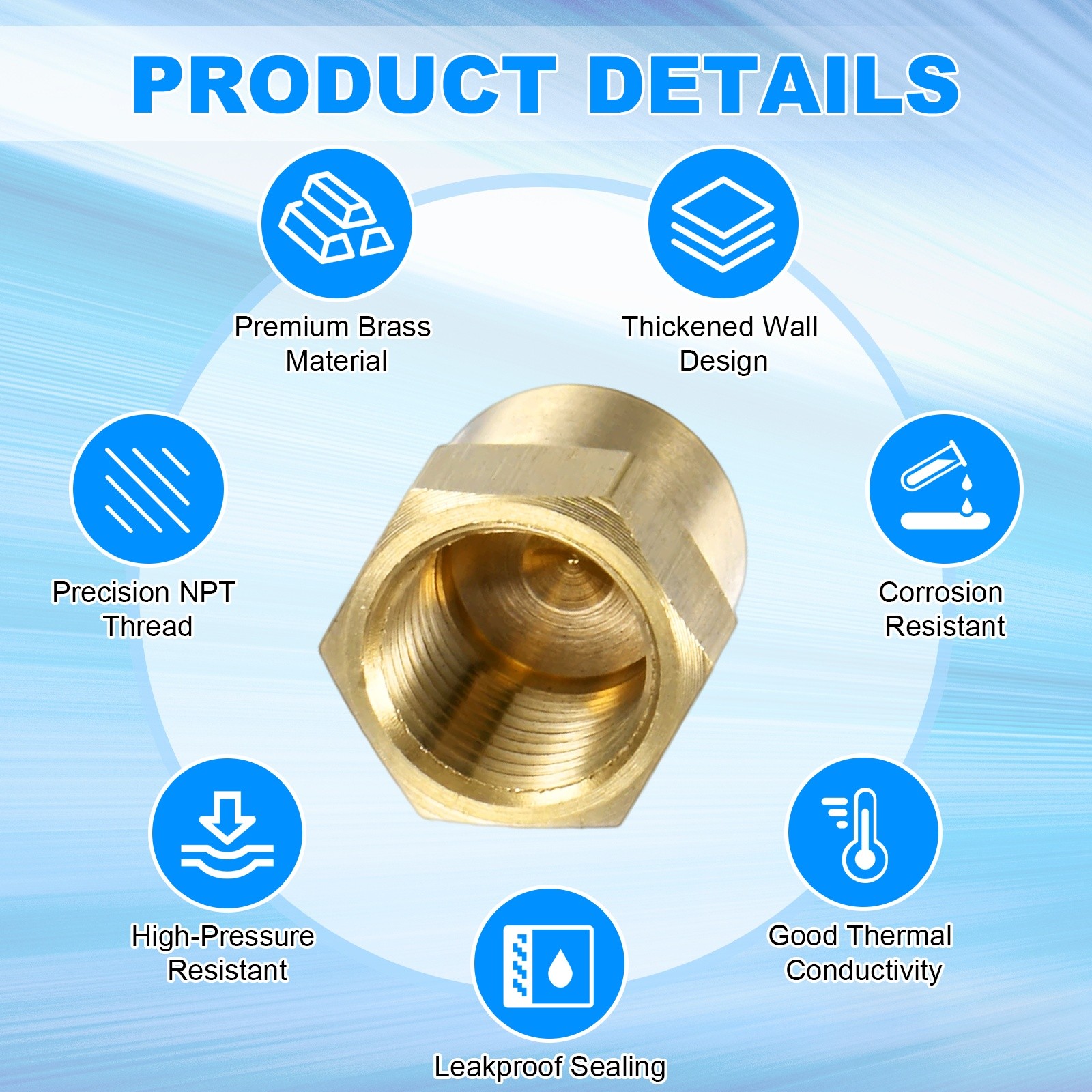 2-Pack Brass Pipe Fitting, 1/8 Inch NPT Female Thread Hex End Cap