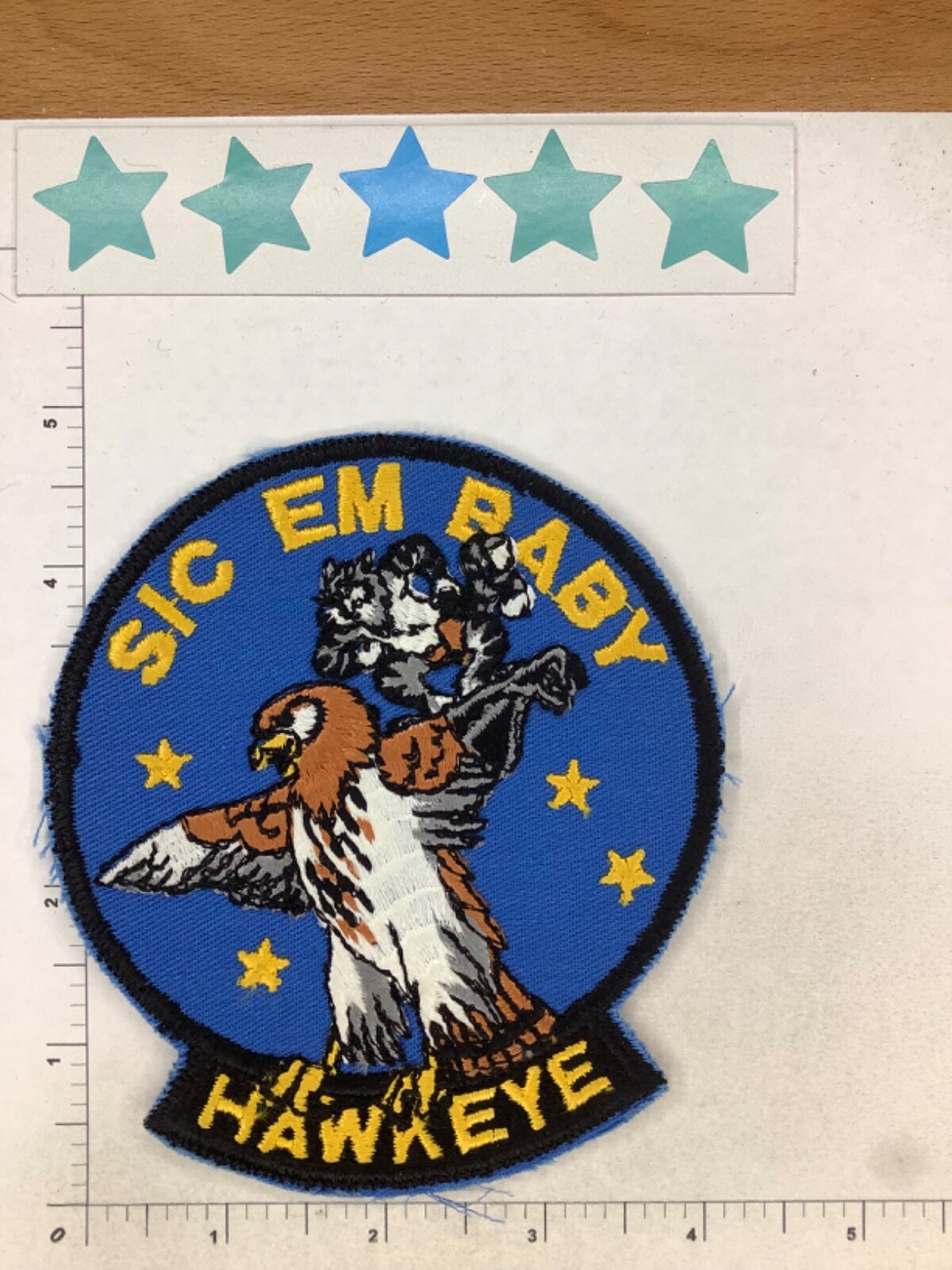 VINTAGE US NAVY SIC EM BABY HAWKEYE SQUADRON PATCH