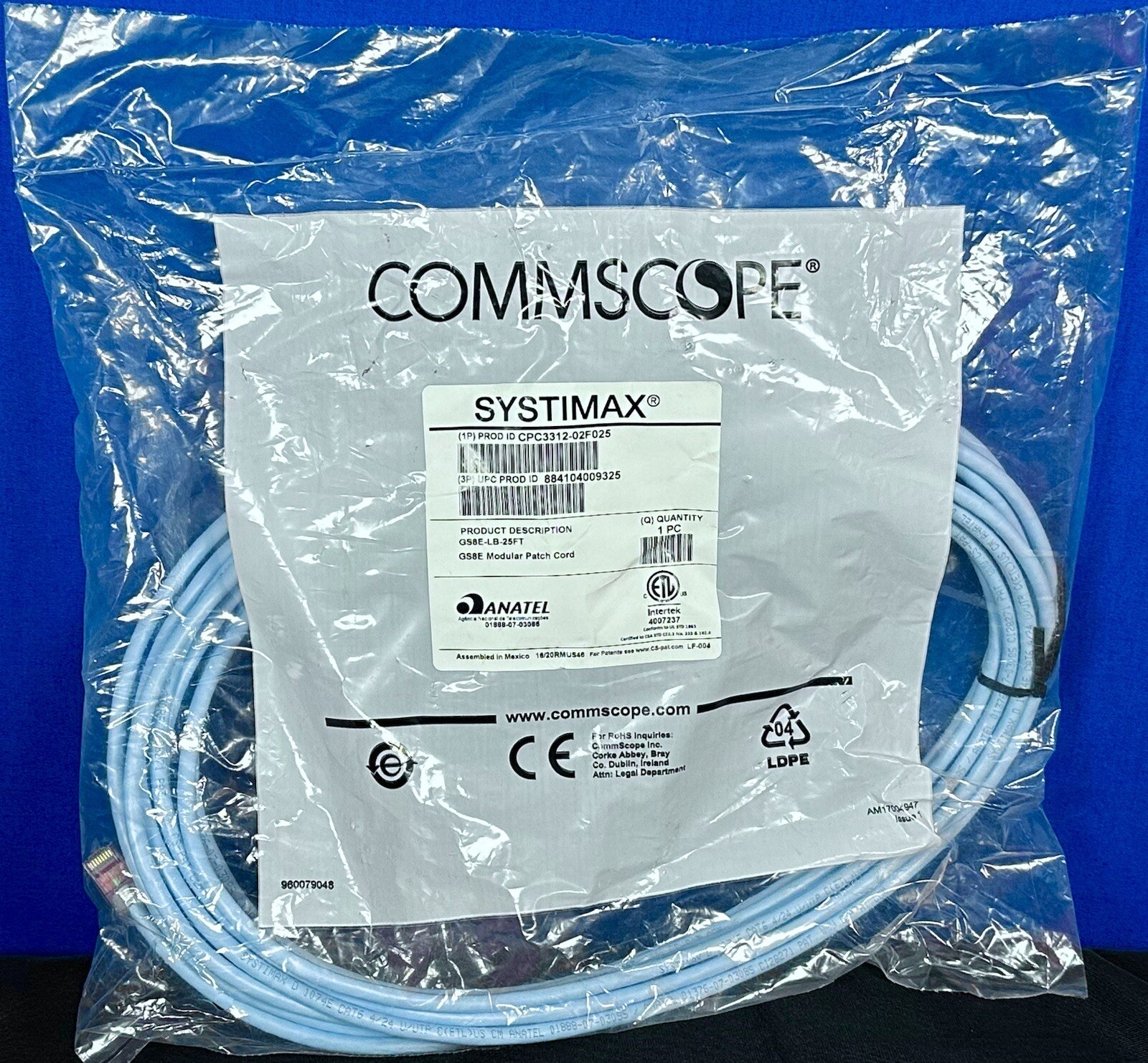 25 Ft RJ45 CAT 5 HIGH SPEED ETHERNET LAN NETWORK BLUE PATCH CABLE NEW COMMSCOPE